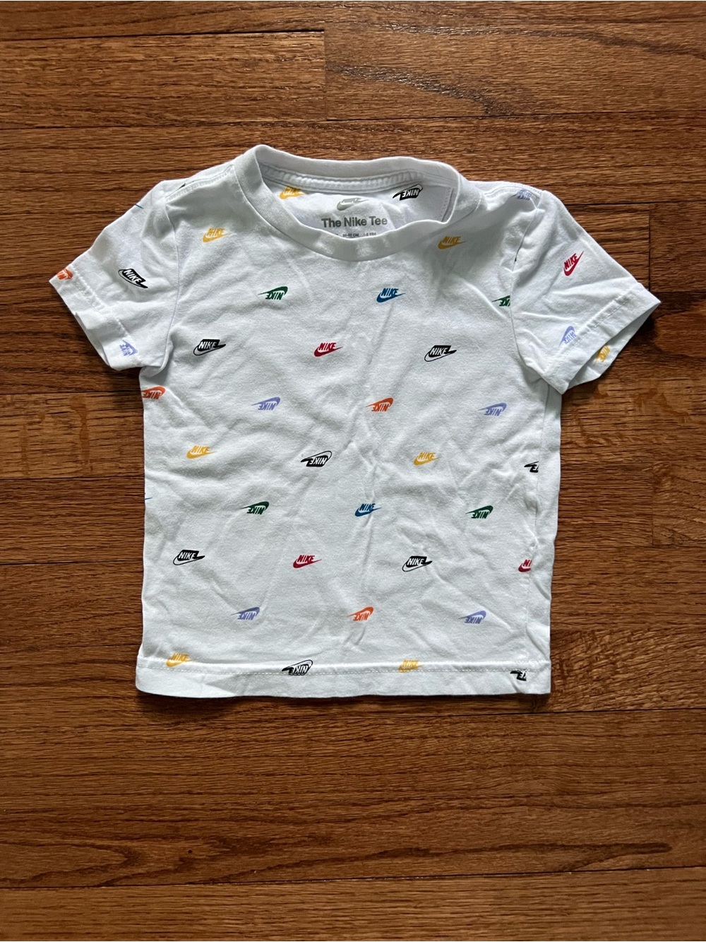 Nike‎ White Tee with Multicolor Nike Mini Swooshes 2T